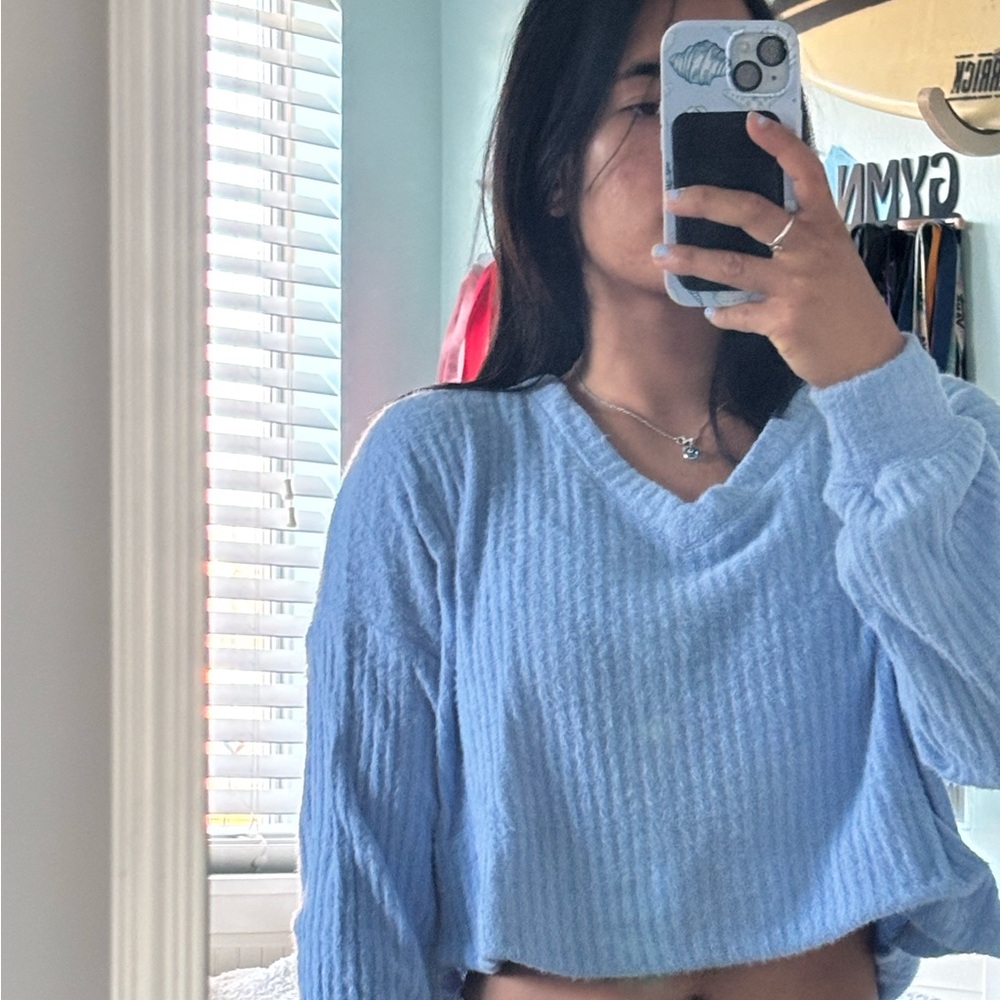 Hollister Soft Blue V-Neck Sweater